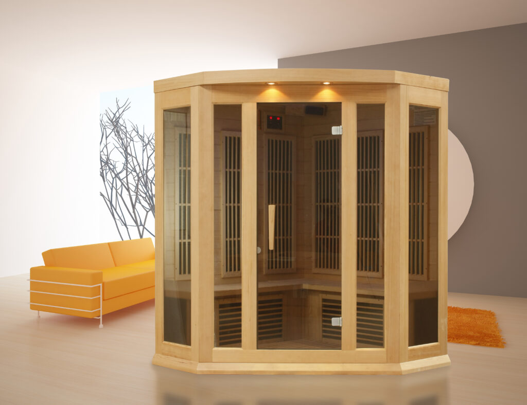 Horizon 3 Person Corner Low EMF Far Infrared Home Sauna in Hemlock