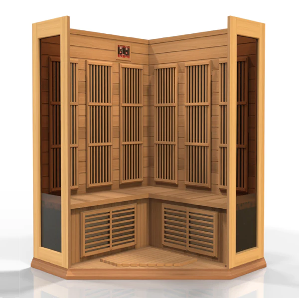 Saturn 3 Person Corner Medical Grade Near Zero EMF Far Infrared Home Far Infrared Sauna in Cedar
