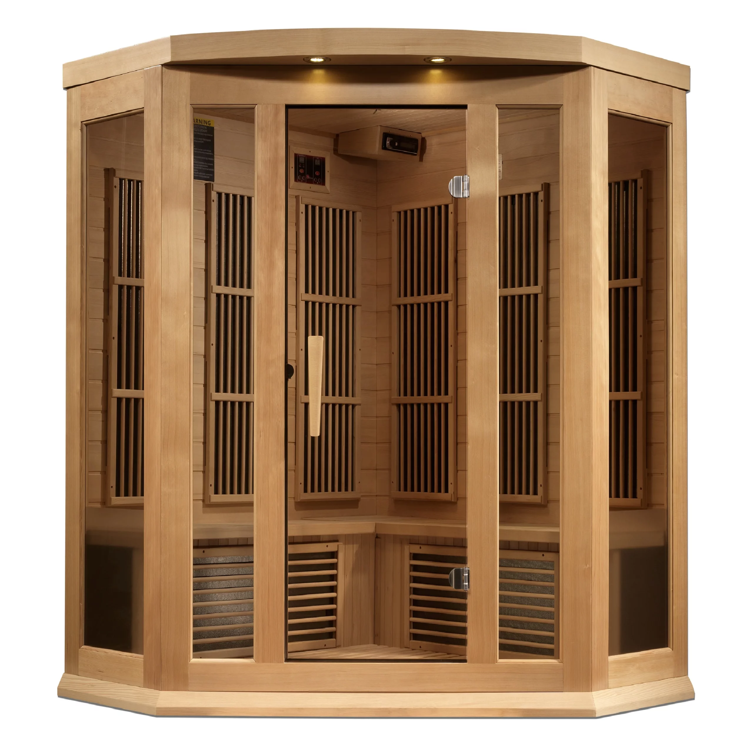 Equinox 3 Person Corner Medical Grade Near Zero EMF Far Infrared Home Sauna in Hemlock