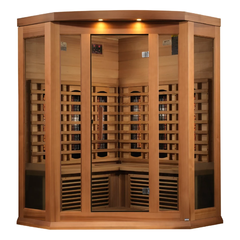 Cosmos 3 Person Corner Full-Spectrum Near Zero EMF Far Infrared Sauna in Cedar