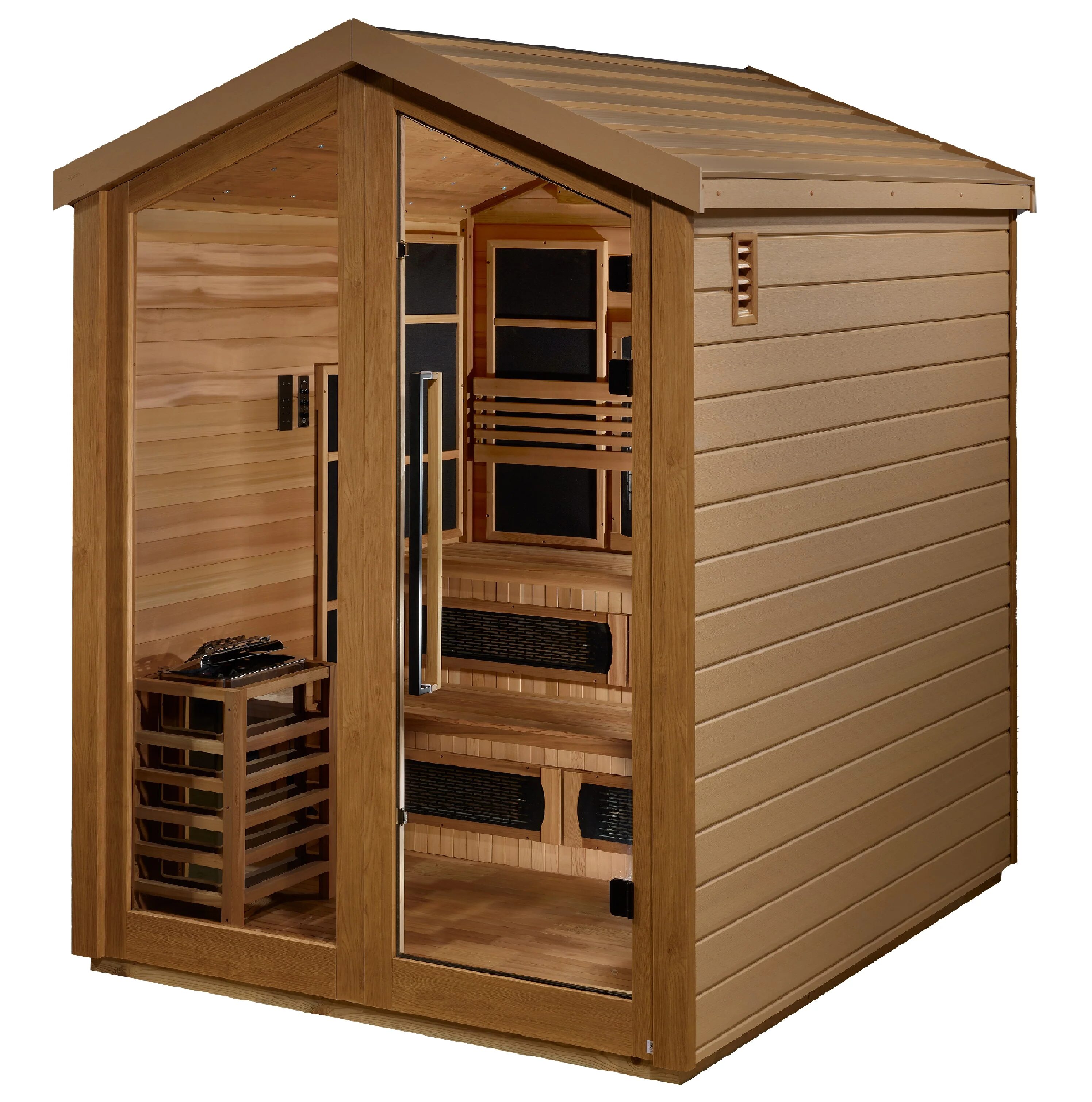 Kaskinen 6 Person Outdoor Hybrid Full-Spectrum Infrared Traditional Steam Sauna